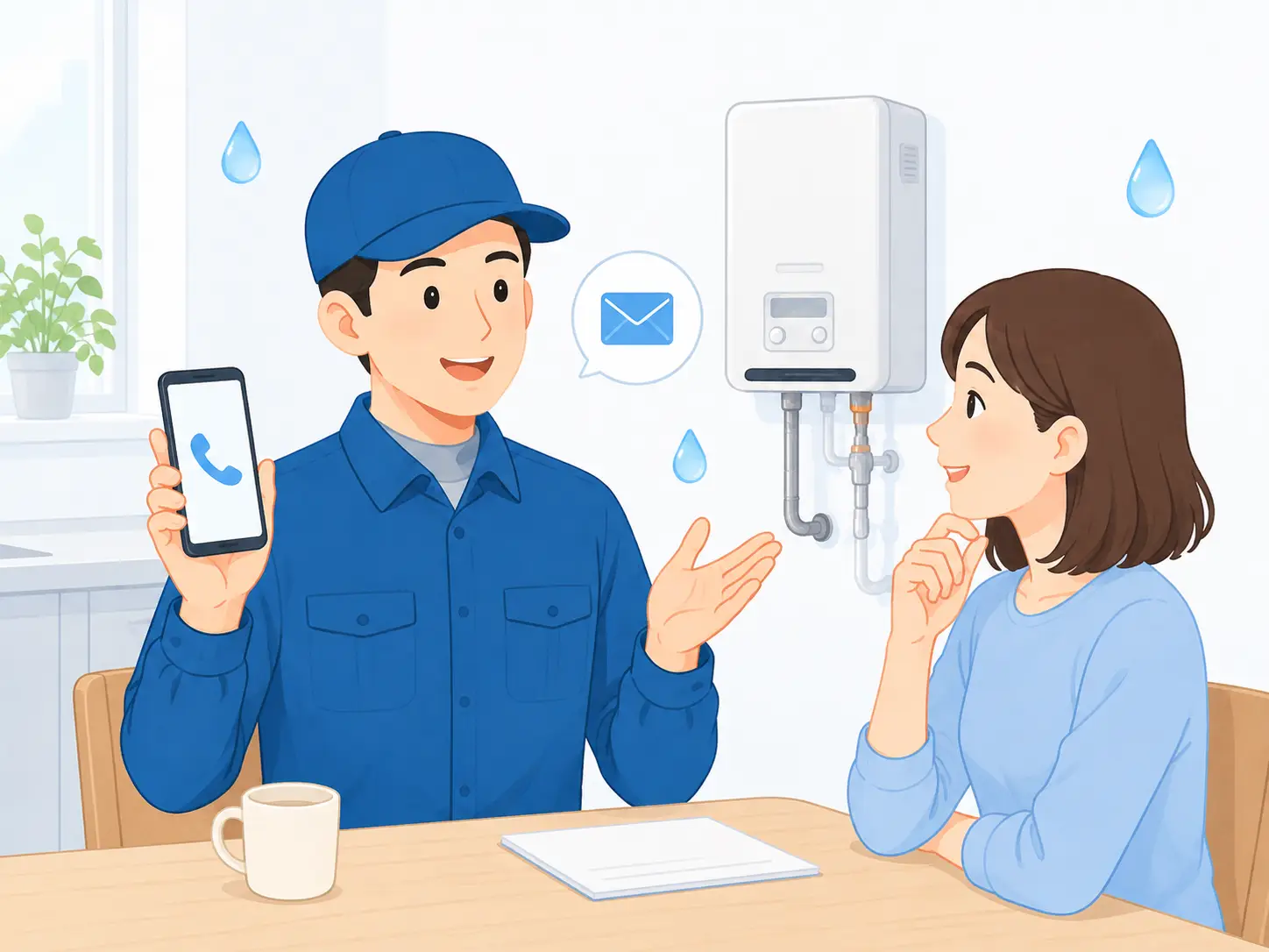 スタッフが電話とメールでの相談方法を案内している様子